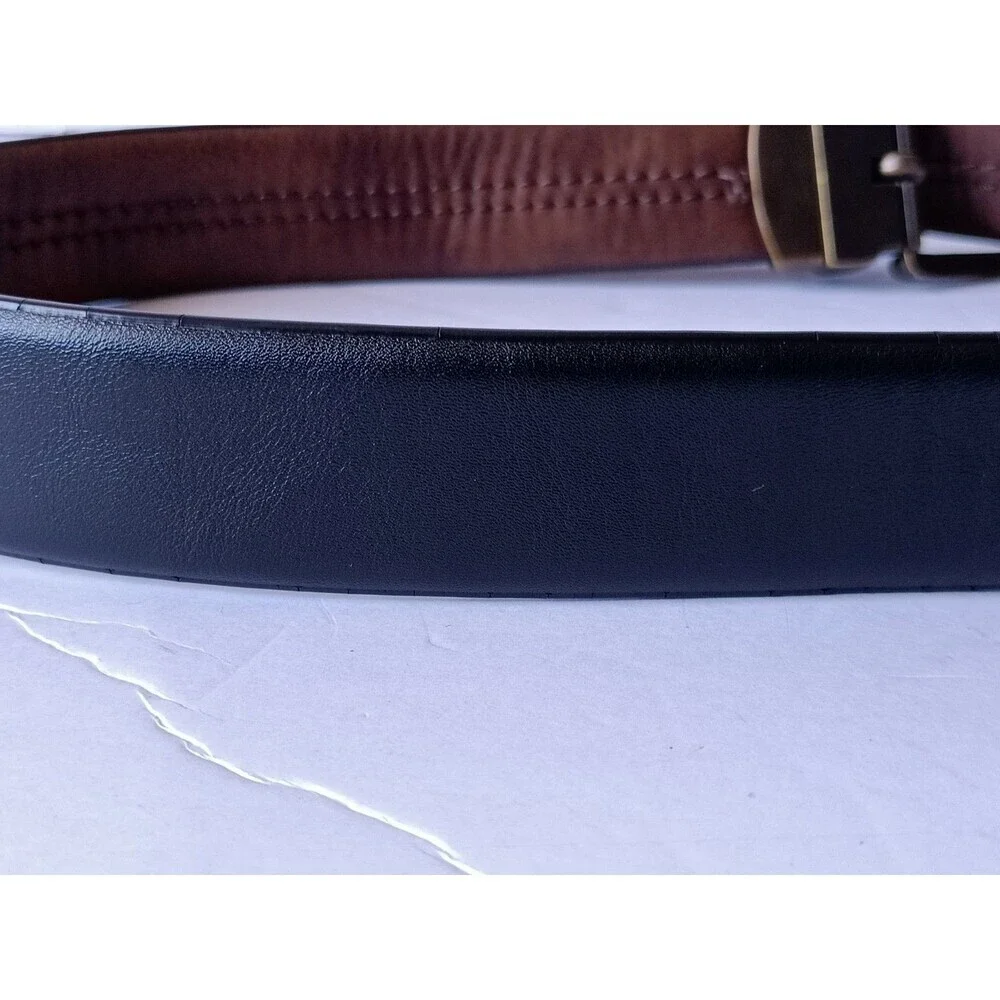 Columbia Belt Synthetic Leather Men's 38 Brown Black Stitched Adjustable